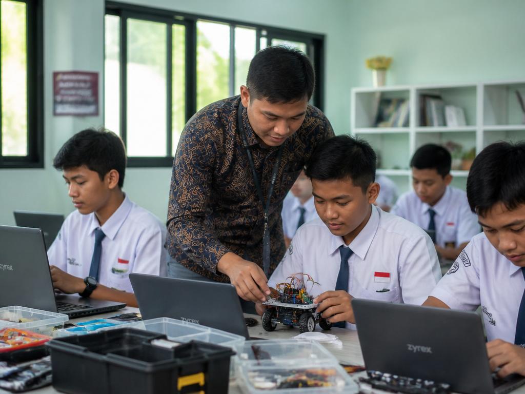 Siswa SMP belajar robotik di kelas bersama mentor