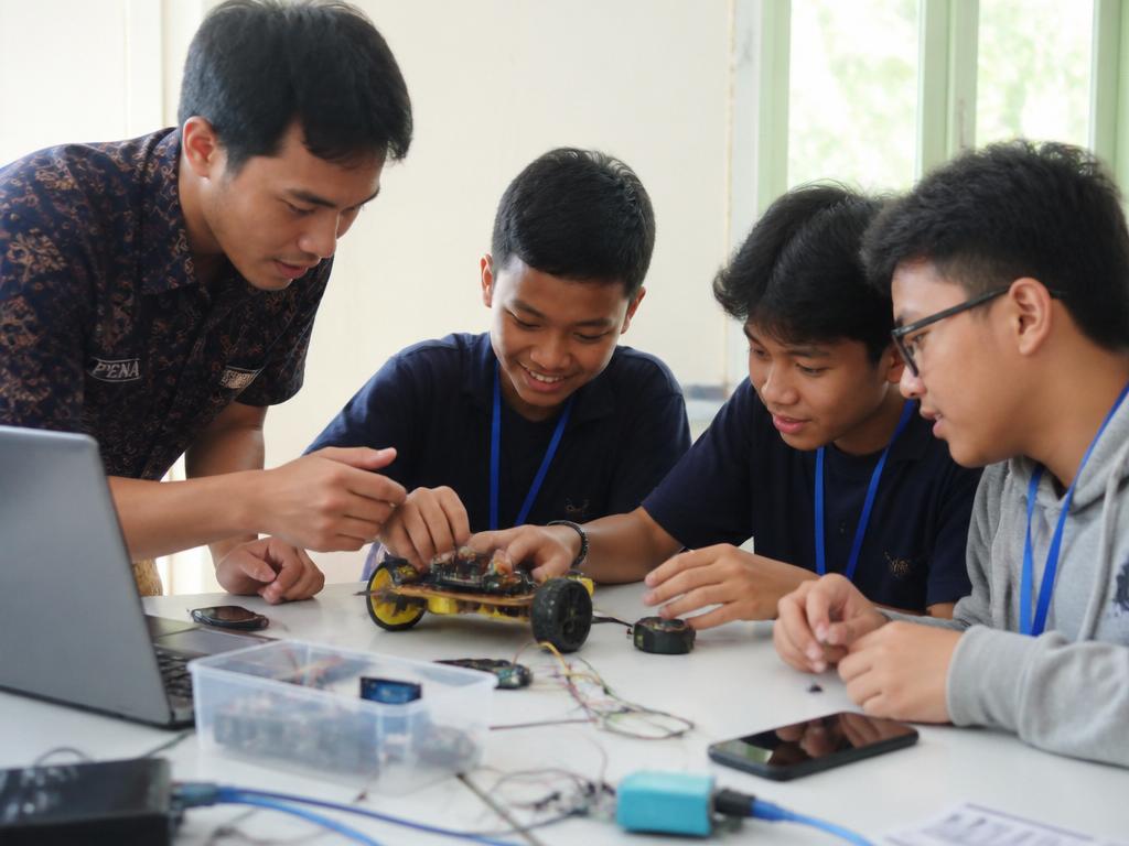 Siswa SMP merakit robot bersama mentor